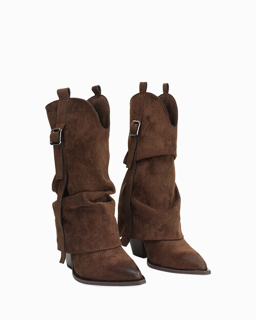 Texani con gambale arricciato in microfibra testa di moro, DK BROWN
