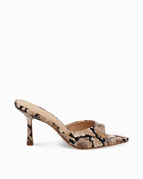 Mules open toe donna marroni in pitone, tacco 8,5 cm, BROWN