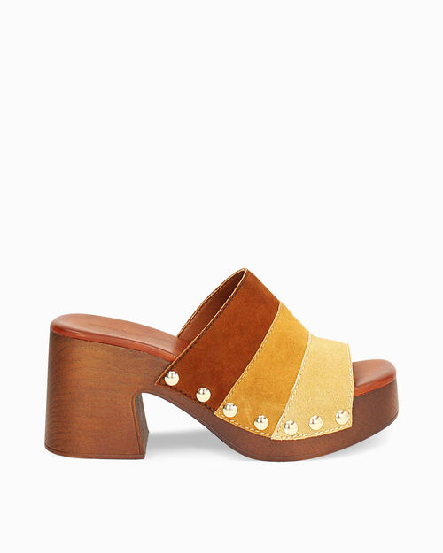 Zoccoli da donna multicolor-cognac, MULTICOLOR-RED