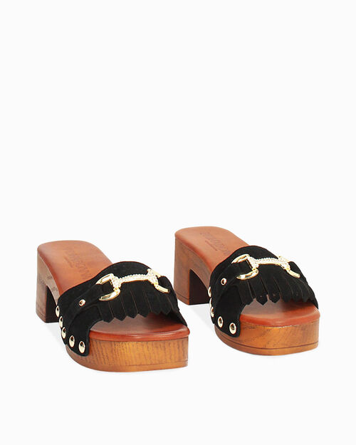 Zoccoli da donna con morsetto neri, BLACK