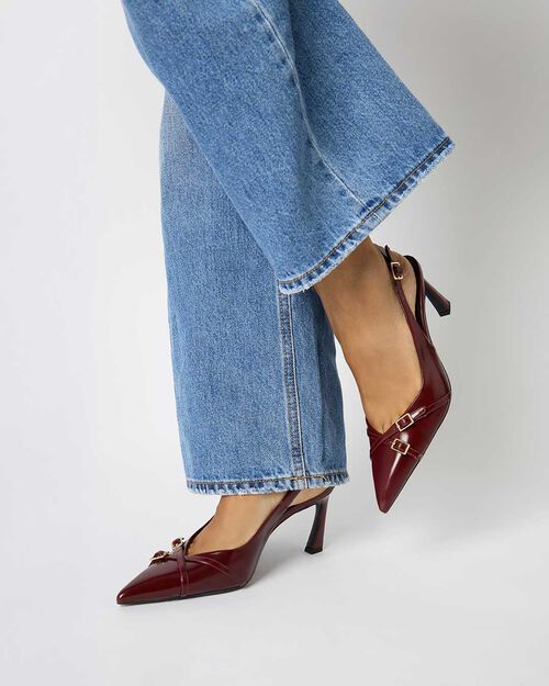D&eacute;collet&eacute; slingback bordeaux con tacco di 7,5 cm, BURGUNDY