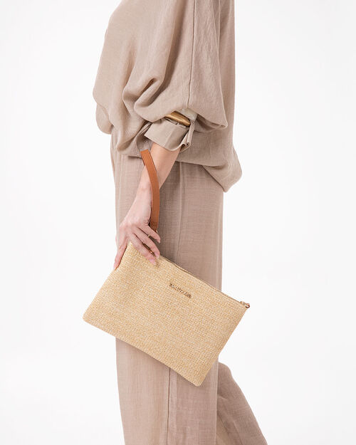 BAG POCHETTE BAG SYNTHETIC RAFFIA BEIG, BEIGE