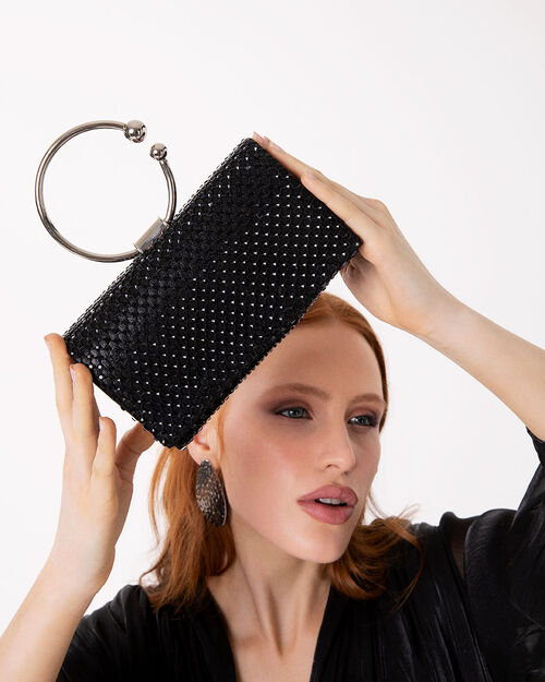 Mini bag nera con pietre luminose, MULTI COLOR