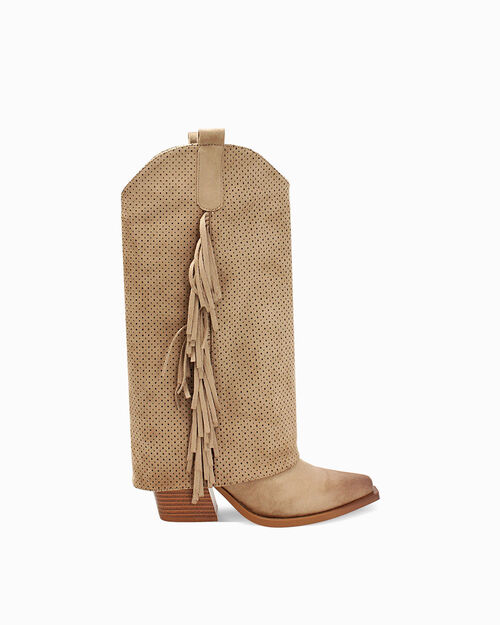 Stivali texani taupe tacco 8 cm, TAUPE