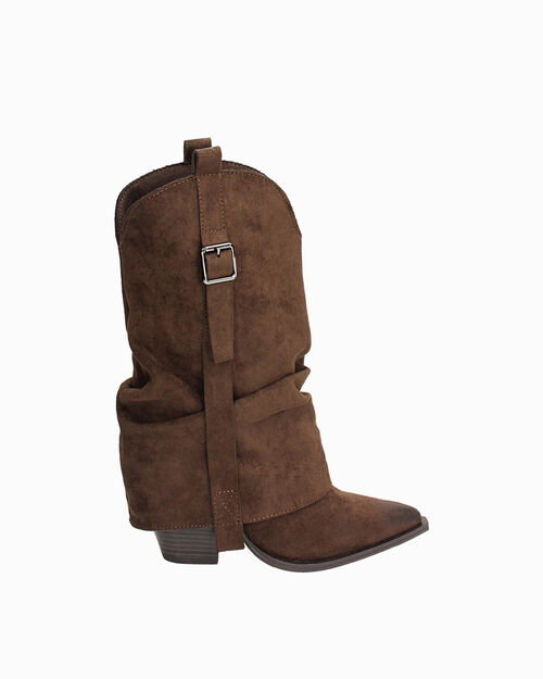 Texani con gambale arricciato in microfibra testa di moro, DK BROWN