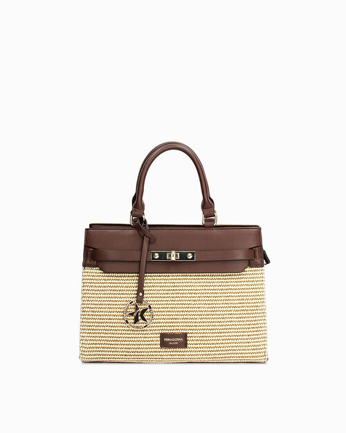 Borsa a mano beige testa di moro con dettagli chic, MULTI COLOR