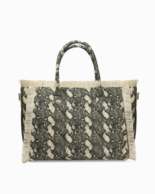 Borsa a spalla pitone nero-beige con tracolla, 