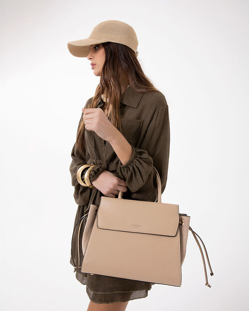 Borsa a mano beige con dettagli eleganti, BEIGE