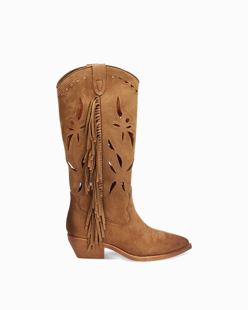 Stivali marroni texani tacco 5 cm, BROWN
