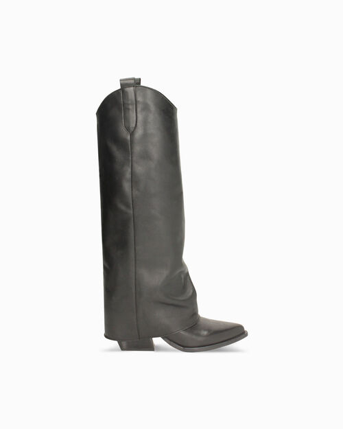 Stivali texani in pelle nera con tacco di 7,2 cm, BLACK