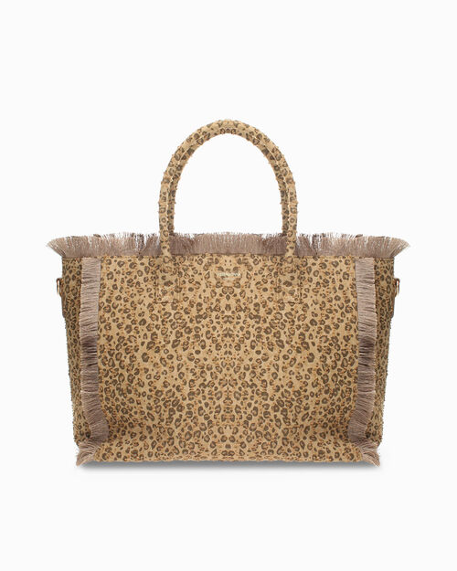 Borsa a spalla leopard-marrone con tracolla removibile, 