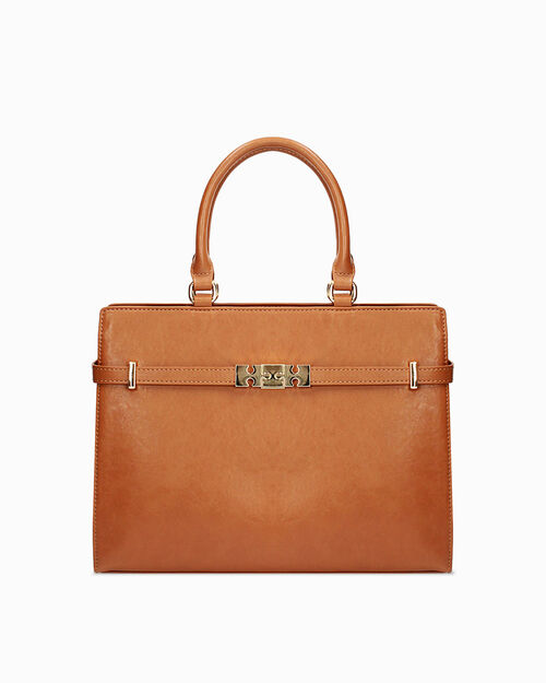 Borsa a mano cognac con dettagli chic, COGNAC