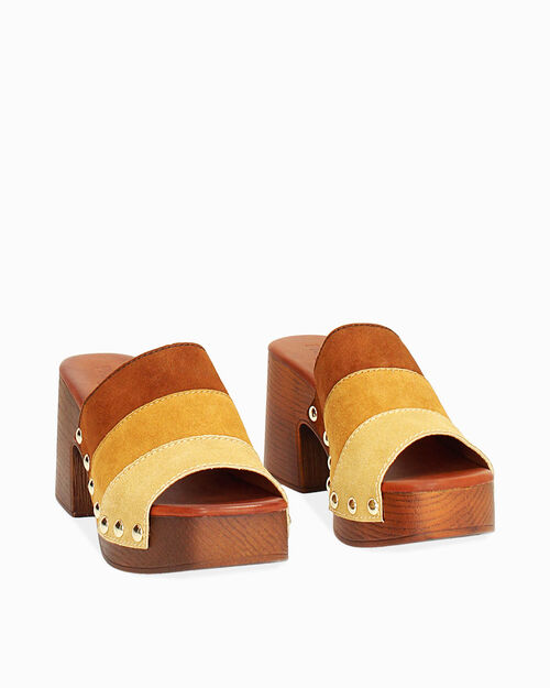 Zoccoli da donna multicolor-cognac, MULTICOLOR-RED