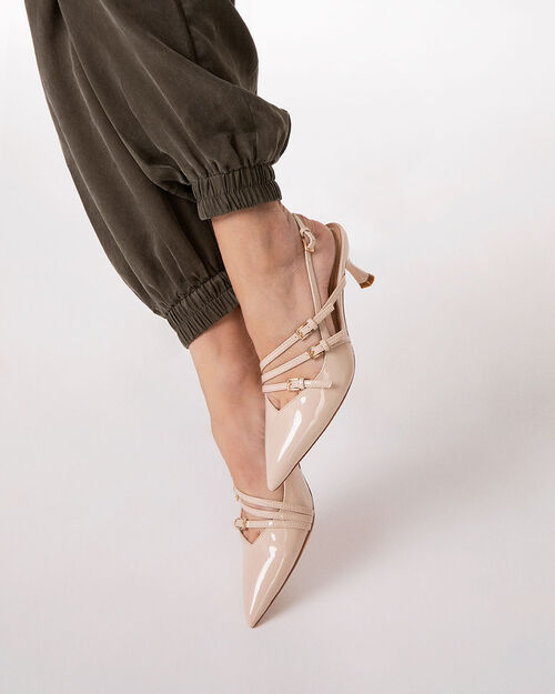 D&eacute;collet&eacute; slingback beige tacco 6 cm, BEIGE