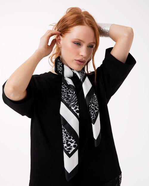 Foulard nero-leopard stampa selvaggia, MULTI COLOR