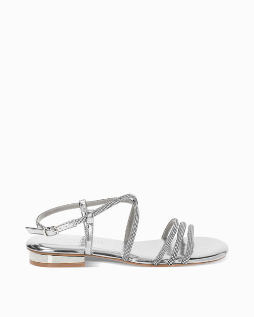 Sandali bassi donna argento in laminato con pietre, 