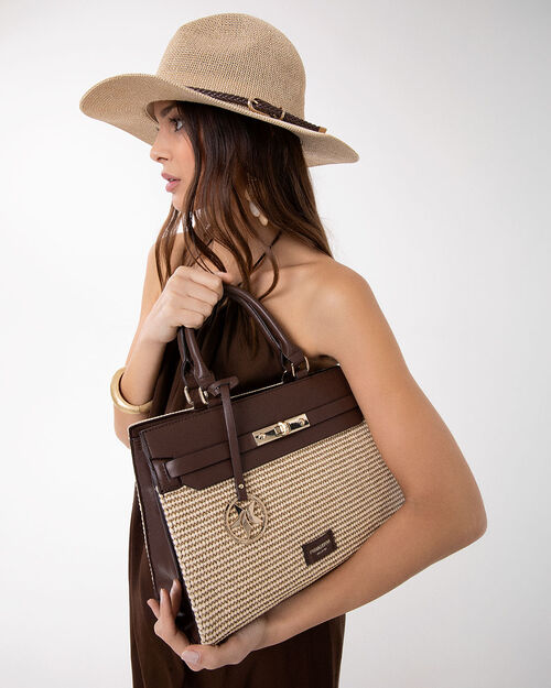 Borsa a mano beige testa di moro con dettagli chic, MULTI COLOR