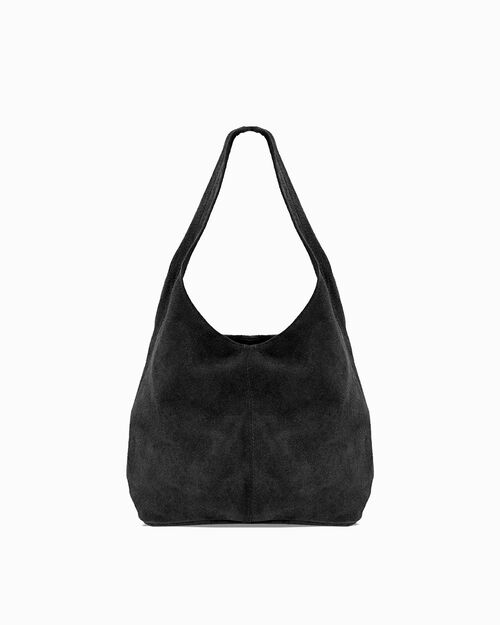 Borsa a spalla di camoscio nera, BLACK
