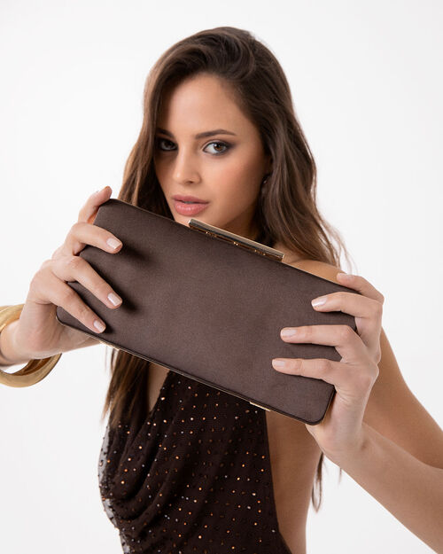 Clutch testa di moro con tracolla removibile, DK BROWN