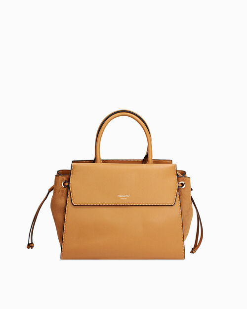 Borsa a mano cognac con dettagli urban chic, COGNAC
