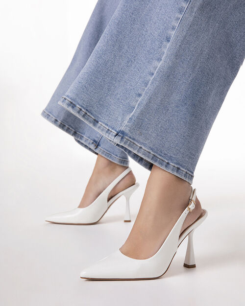 D&eacute;collet&eacute; slingback bianche tacco 9,5 cm, WHITE