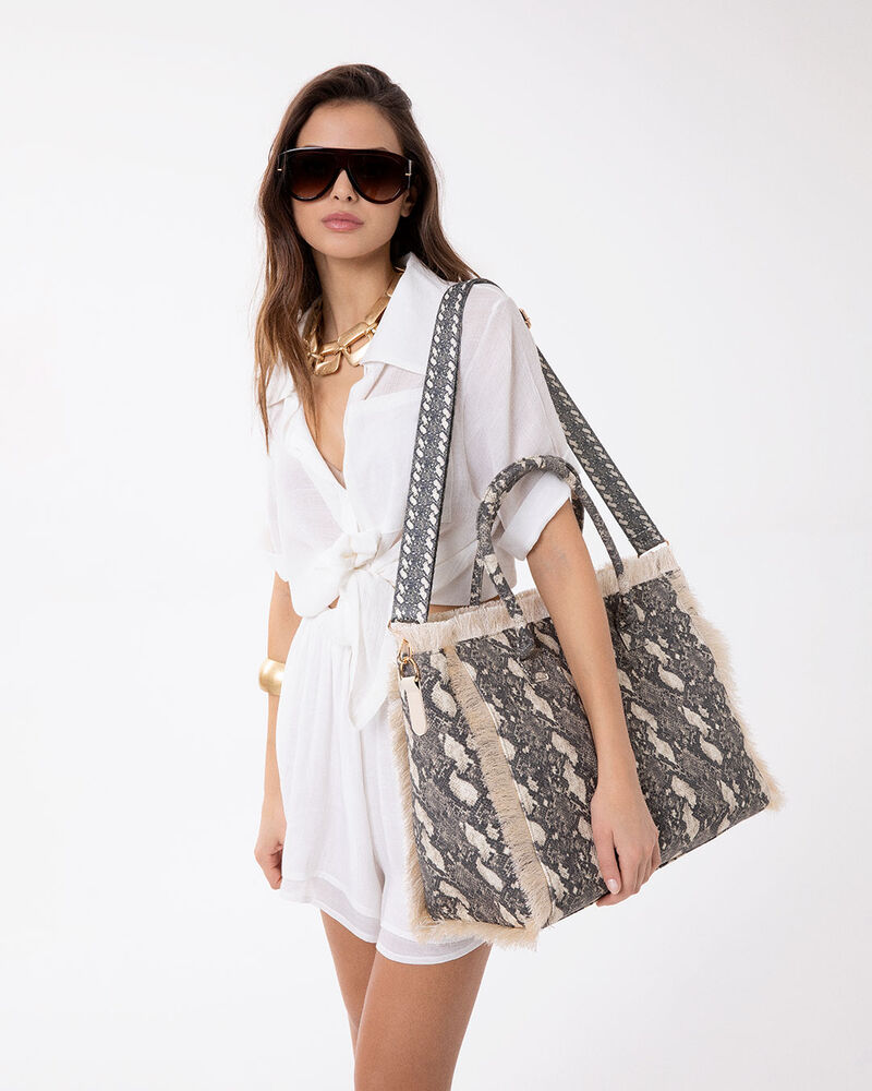 Sac &agrave; &eacute;paule python noir-beige avec bandouli&egrave;re,  image number null