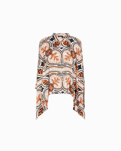 Poncho multicolor arancio con vivaci motivi, MULTI COLOR-ORANGE