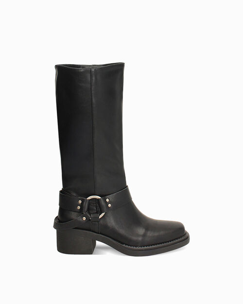 Biker neri con tacco 5 cm, BLACK