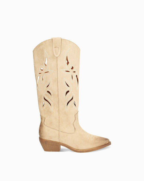 Stivali donna taupe in microfibra, 