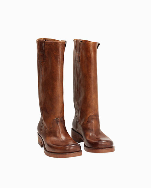 BOOTS RAIN BIKER LEATHER WASHED COGN, COGNAC