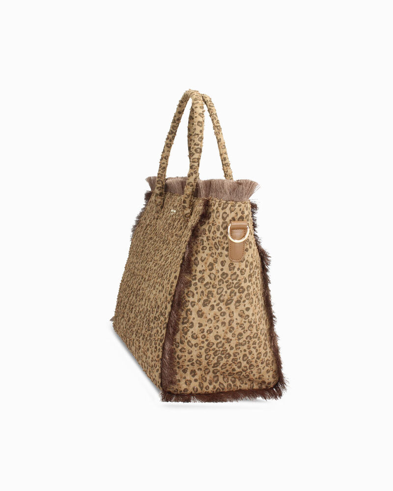 Borsa a spalla leopard-marrone con tracolla removibile,  image number null