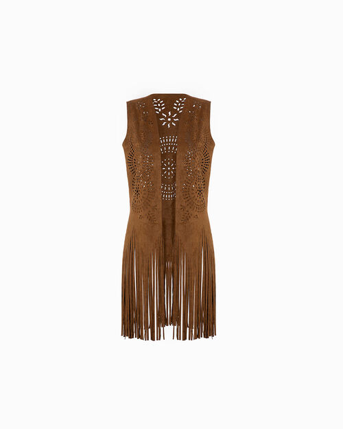 Gilet cognac elegante con dettagli raffinati, COGNAC