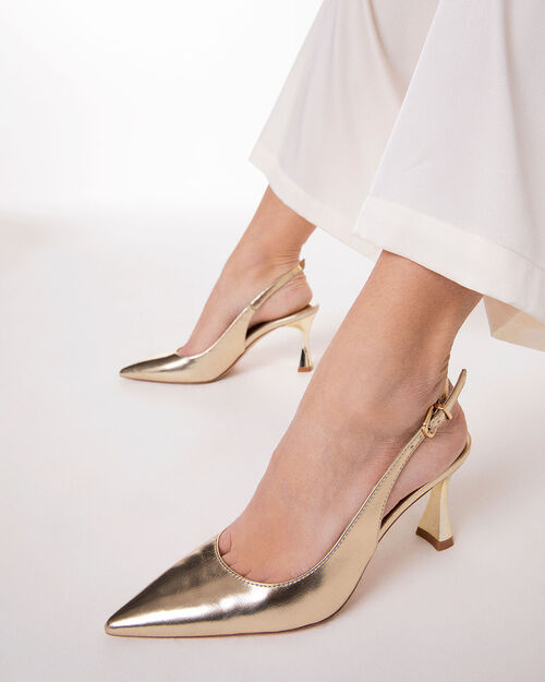 D&eacute;collet&eacute; slingback oro tacco 7,5 cm, GOLD