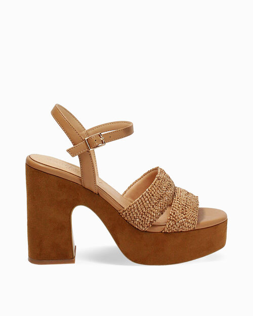 WOMEN SHOES SANDAL SYNTHETIC RAFFIA COGN, COGNAC