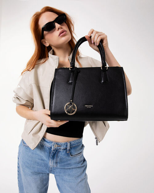 Borsa a mano nera con tracolla removibile, BLACK