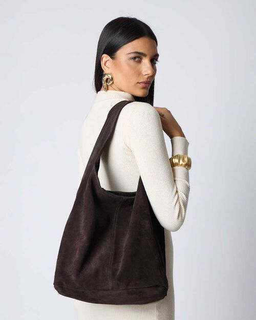 Borsa a spalla di camoscio testa di moro, DK BROWN