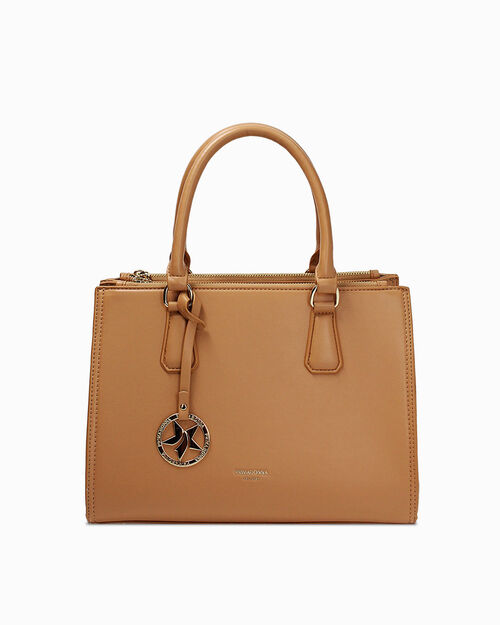 Borsa a mano camel con tracolla removibile, CAMEL