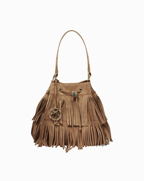 Borsa a spalla taupe con tracolla removibile, TAUPE