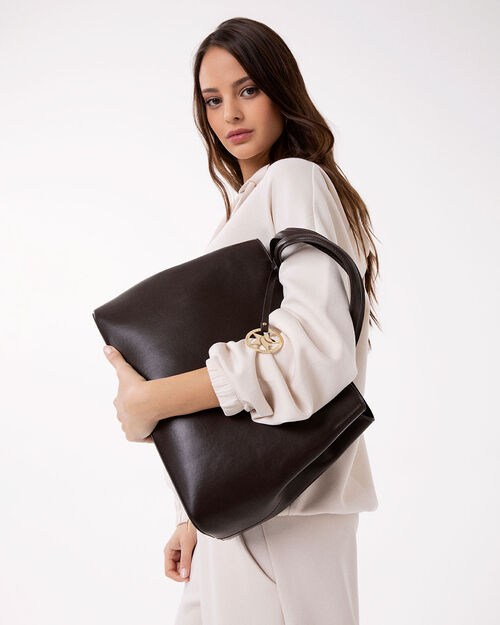 Borsa a mano testa di moro con tracolla removibile, DK BROWN