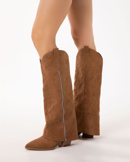 Stivali texani camel tacco 8 cm, CAMEL