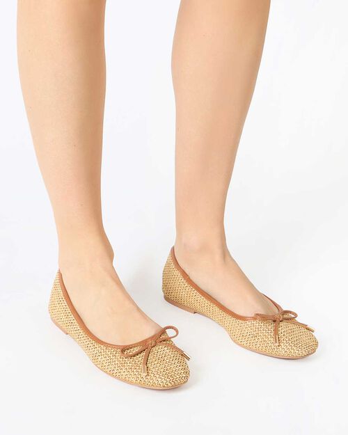 Ballerine donna biege in raffia, BEIGE