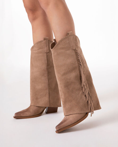 Stivali texani taupe tacco 8 cm, TAUPE