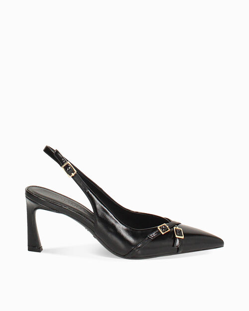 D&eacute;collet&eacute; slingback nera lucida con tacco di 7,5 cm, BLACK